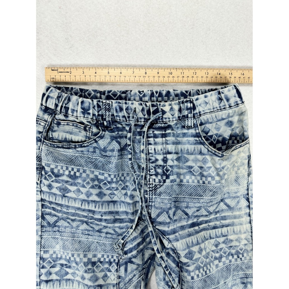 Victorious Los Angeles Mens Geometric Tribal Acid Wash Denim Joggers Blue Size L - Picture 6 of 7